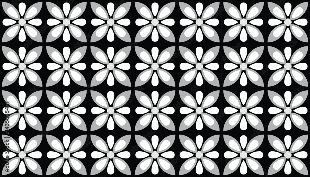 Monochrome Cartoon Flower Seamless Pattern – Elegant Black and White Design Monochrome Cartoon Flower Seamless Pattern – Elegant Black and White Design