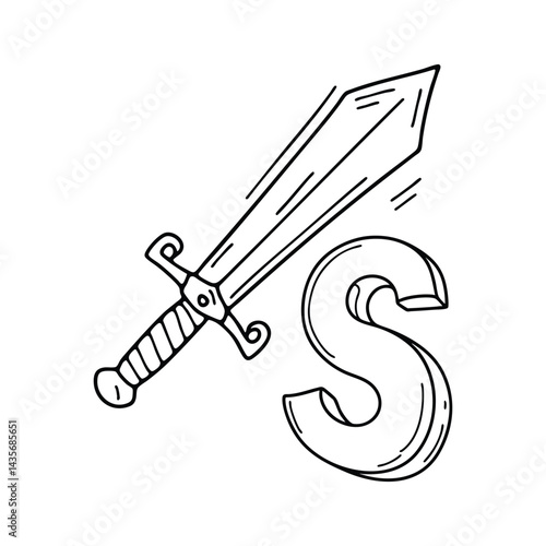 An illustration of letter S stand for Sword