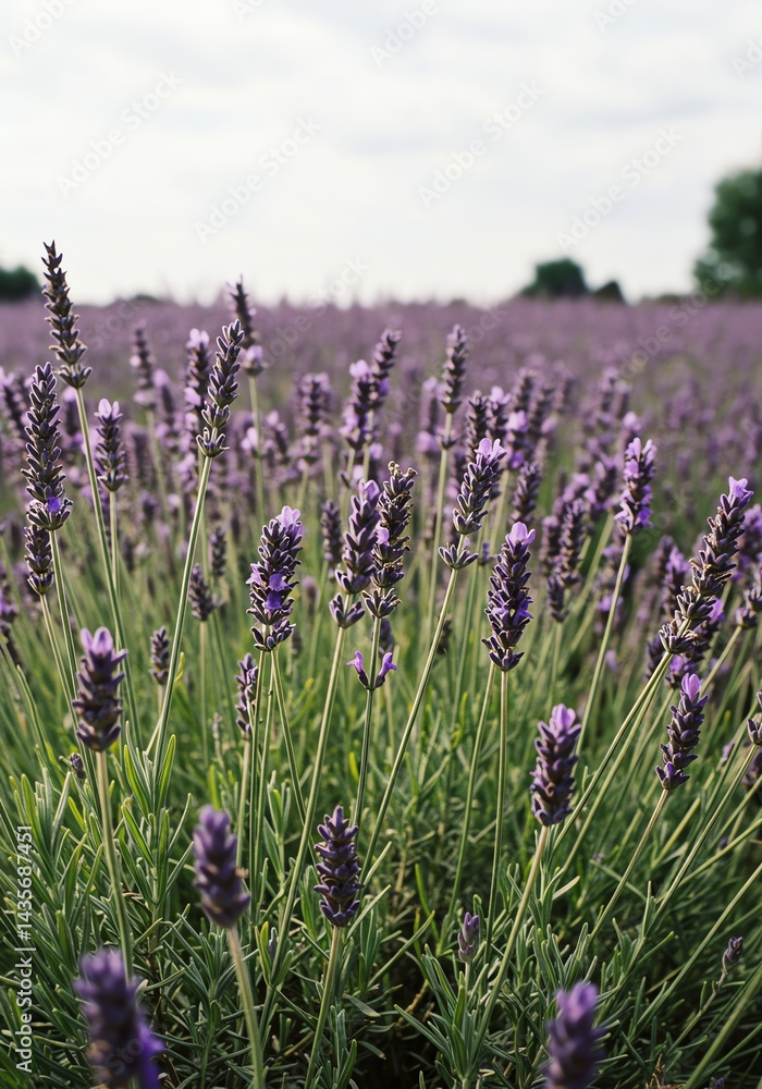 Obraz premium Lavender Field Blooming with Purple Flowers on a Sunny Day