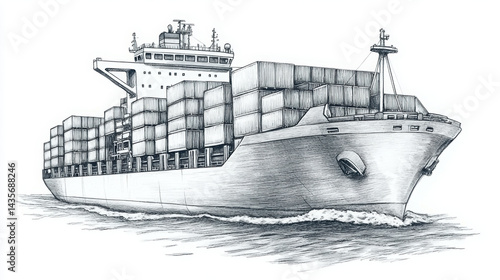 Container ship cargo vessel maritime transport shipping industry freight transportation ocean shipping logistics trade nautical illustration shipping containers