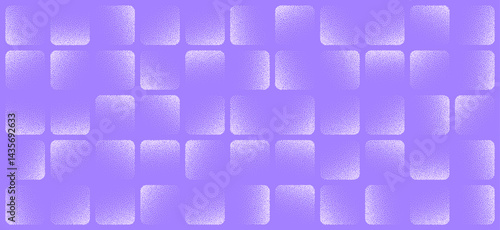 Violet checkered pattern of rounded squares with stipple shading and dot texture abstract background. Soft geometrical repetition meets modern pastel grain ideal for digital wallpaper, textile, design