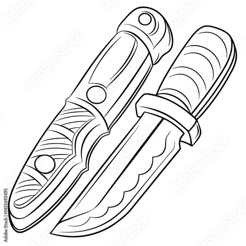  Sheathed Knife Drawing Outline Sharp

