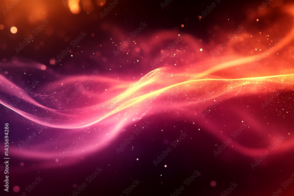 Fototapeta premium Abstract Red Orange Wave With Glowing Particles