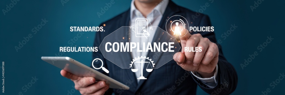 Business professional interacting with compliance concept. Business professional interacting with compliance concept.
