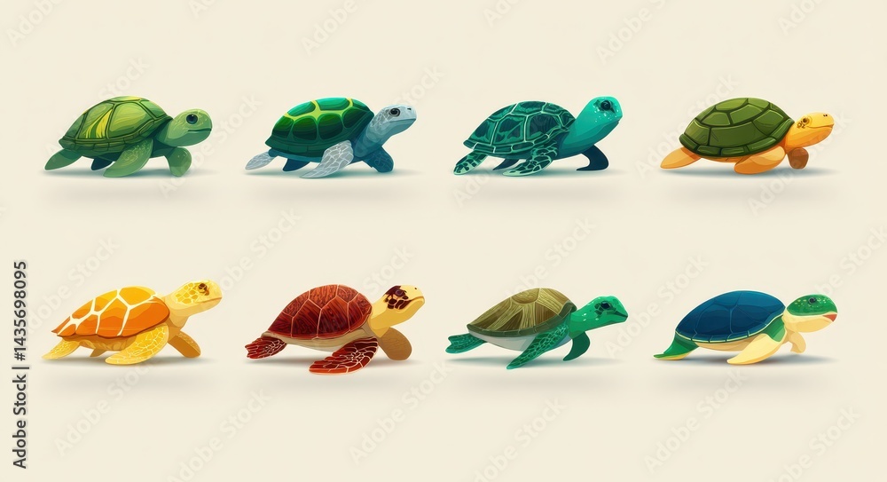 Naklejka premium Quick Turtle Emblem Collection: Adorable Aquatic Logo Designs for Conservation and Beach Themes