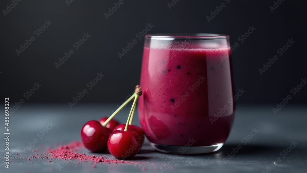 custom made wallpaper toronto digitalA vivid cherry smoothie in a glass garnished with fresh cherries and cherry powder on a dark, moody background