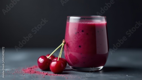 Wallpaper Mural A vivid cherry smoothie in a glass garnished with fresh cherries and cherry powder on a dark, moody background Torontodigital.ca