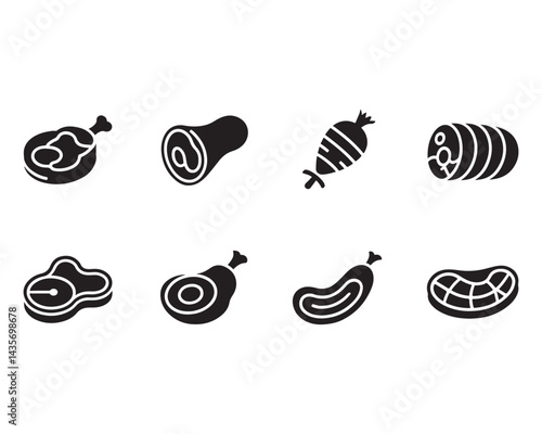Meat and vegetable icons set isolated on white background