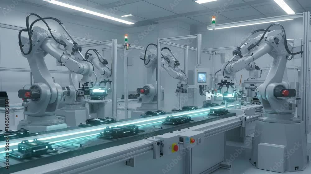 Modern robotic assembly line in high-tech factory Modern robotic assembly line in high-tech factory