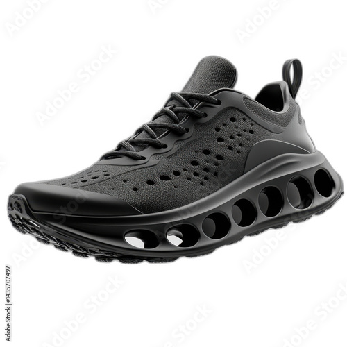 Nike Air Vapor Black shoe with signature Swoosh logo, mesh upper, and cushioned sole, isolated on transparent background.