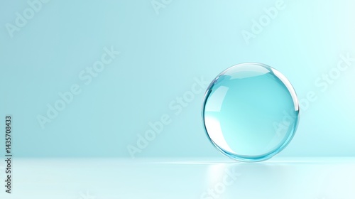 A transparent sphere with a glossy finish sits on a reflective surface.