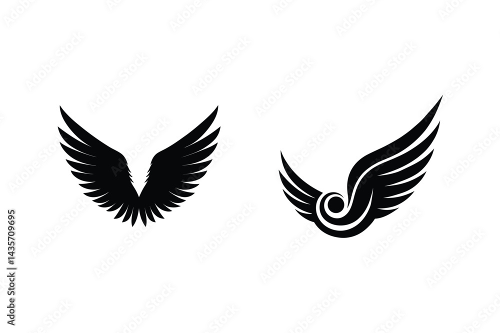 Obraz premium Vector Illustration Of Two Black Wing Designs Isolated On White Background