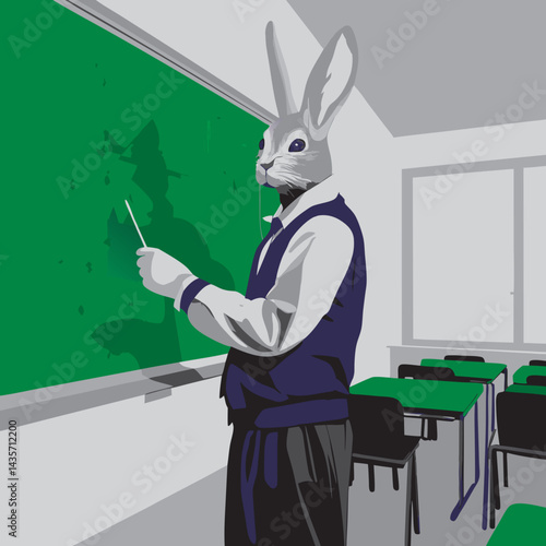 Cartoon Faculty Rabbit Drawing Fine Arts on Classroom Chalkboard SVG