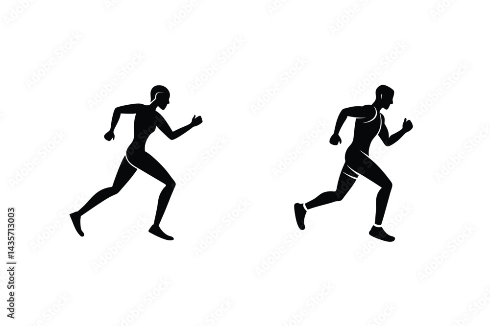 Silhouette Vector Illustration Of Male And Female Athletes Running On White Background Silhouette Vector Illustration Of Male And Female Athletes Running On White Background