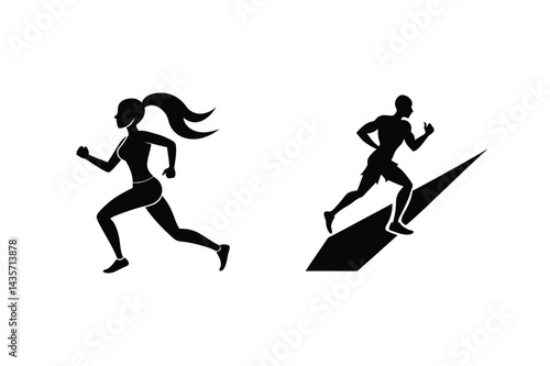 Running Athletes Silhouette Vector Illustration For Fitness Motivation