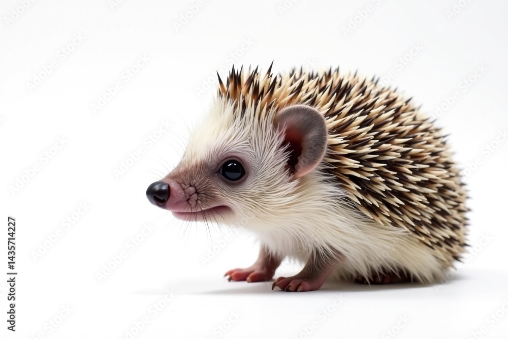 Naklejka premium A solitary hedgehog against a bright white backdrop, garden animal, graphic