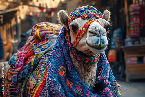 Wallpaper Mural Decorated camel in a bustling Eastern market. Possible use for tourism, travel, culture Torontodigital.ca