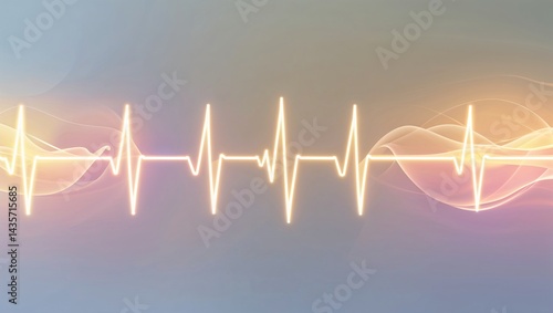 A glowing ECG pulse line running across the background, with soft light gradients around the edges, leaving a large central blank space for text. The design symbolizes life and care with a peaceful, u