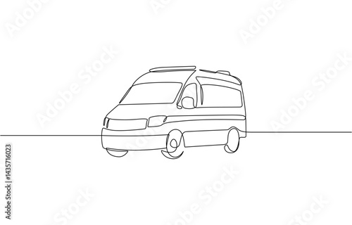 Ambulance car continuous one line drawing. Ambulance van single line art illustration, Continuous one line drawing of ambulance car, emergency medical response concept, single line art.