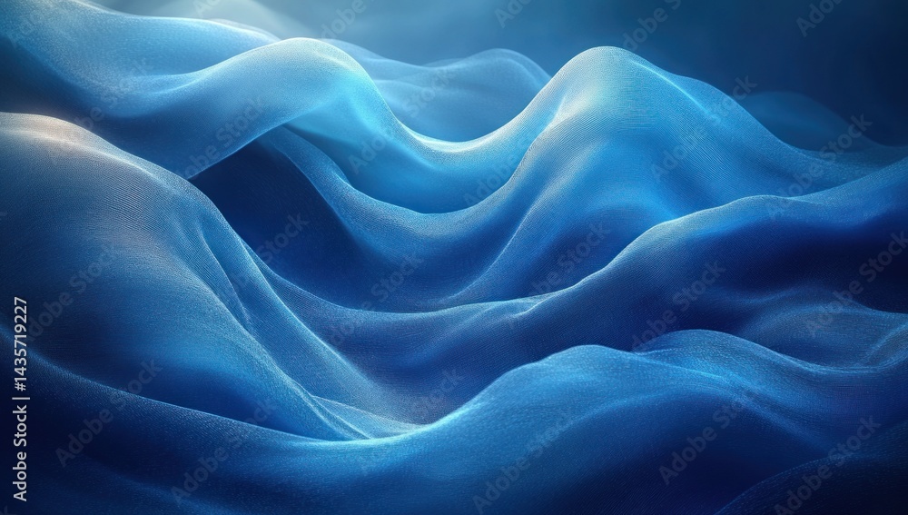 Fluid, undulating folds of shimmering, deep blue fabric. Fluid, undulating folds of shimmering, deep blue fabric.