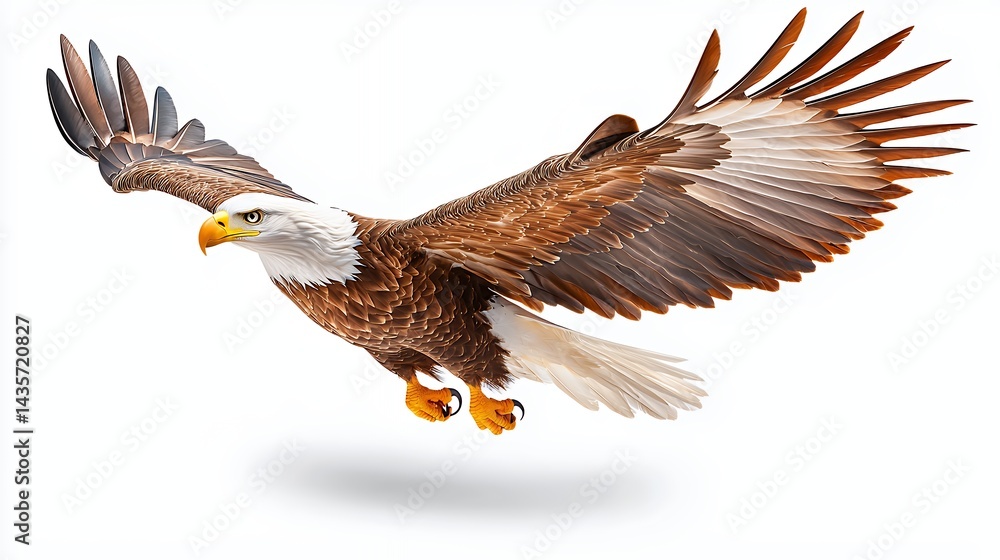 Fototapeta premium Majestic Bald Eagle in Flight Against White Background