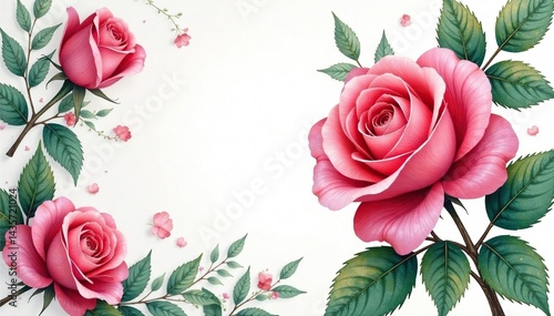 Intricate watercolor rose blooms, lush leaves , wallpaper, repeat