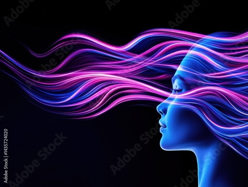 Abstract female profile, vibrant colors, flowing lines