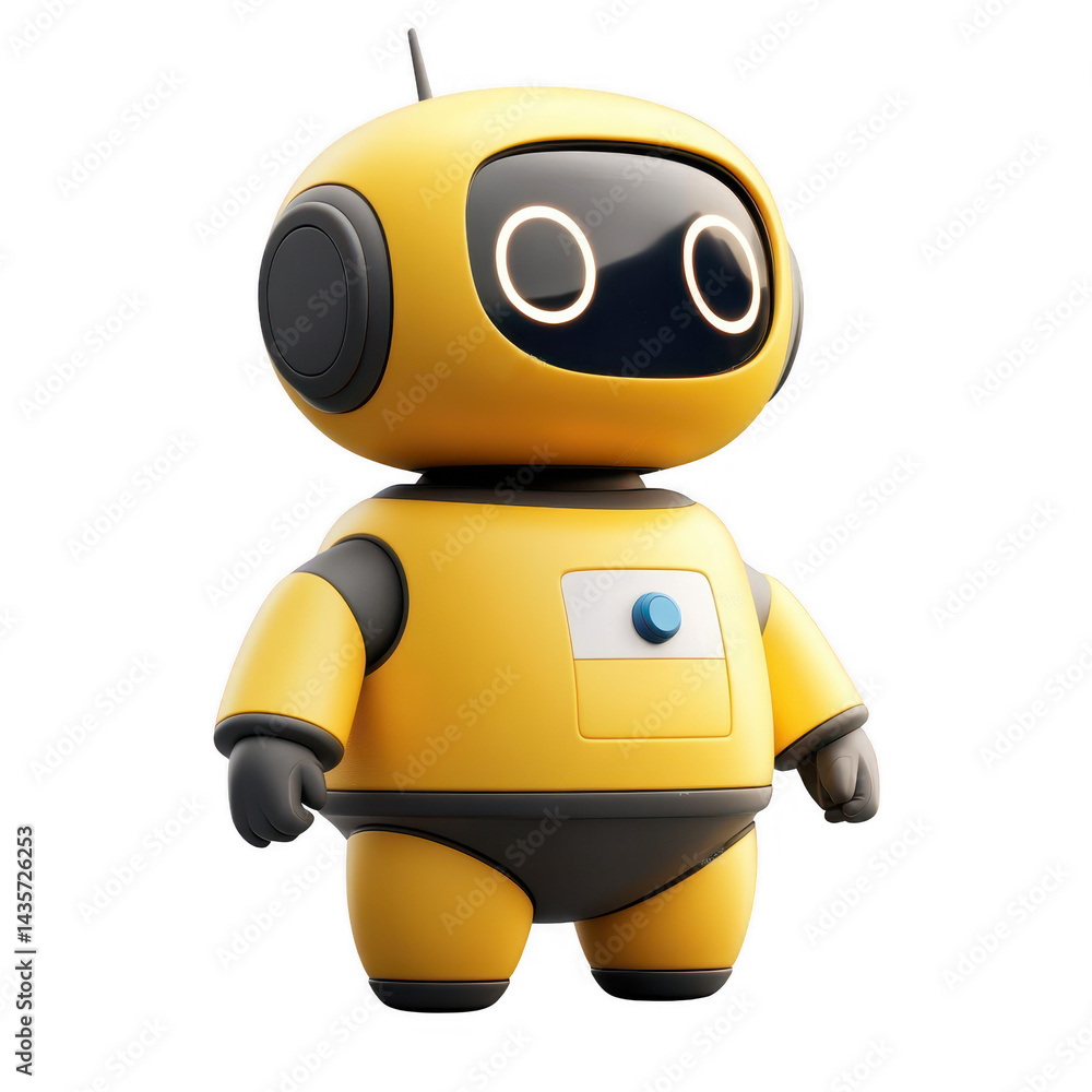 Adorable Yellow Robot Character with Glowing Eyes on transparent background Adorable Yellow Robot Character with Glowing Eyes on transparent background