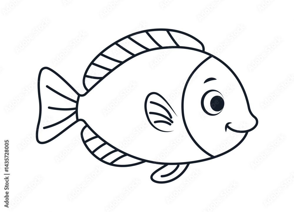 Obraz premium Fish Animal colorless cartoon. Outlined illustration with thin line black stroke