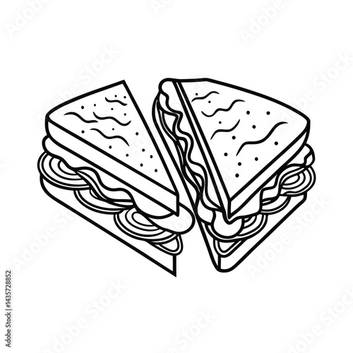 Two monochrome outline sandwich halves with filling detail on a plain white background