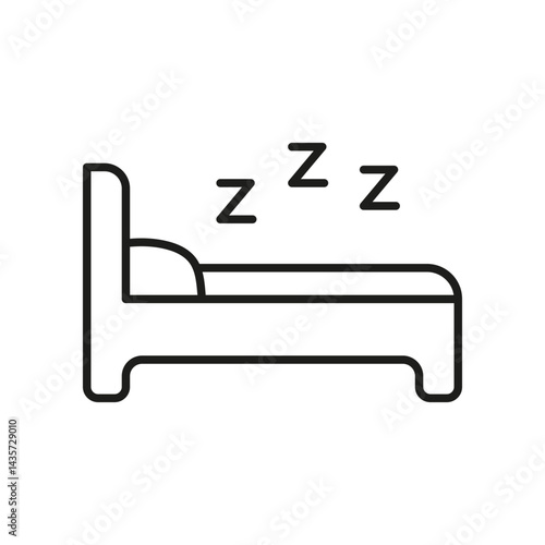 Bed With Sleep Symbol Line Icon. Rest, Relaxation, And Sleep Quality Outline Symbol. Sleep Hygiene And Nighttime Routine. Editable Stroke. Isolated Vector Illustration