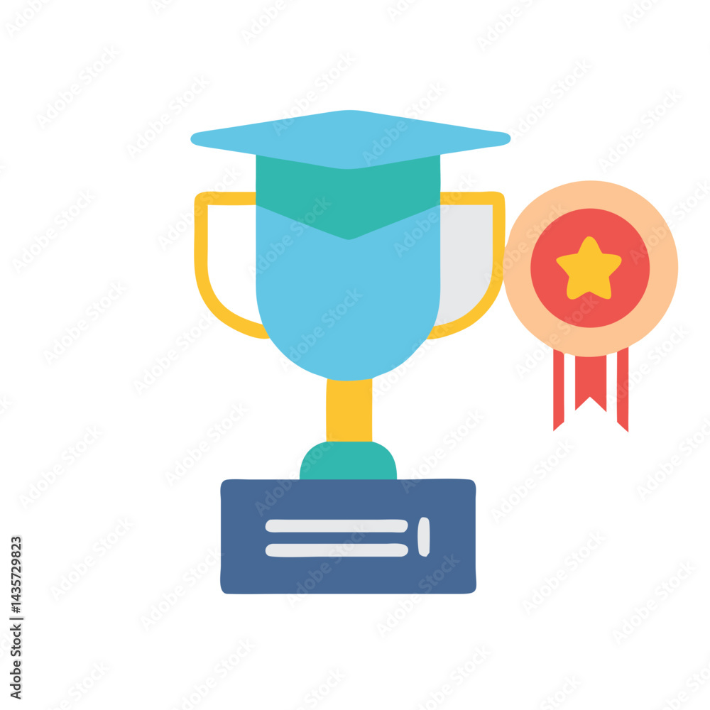 Academic achievement concept represented by graduation cap topped trophy Academic achievement concept represented by graduation cap topped trophy