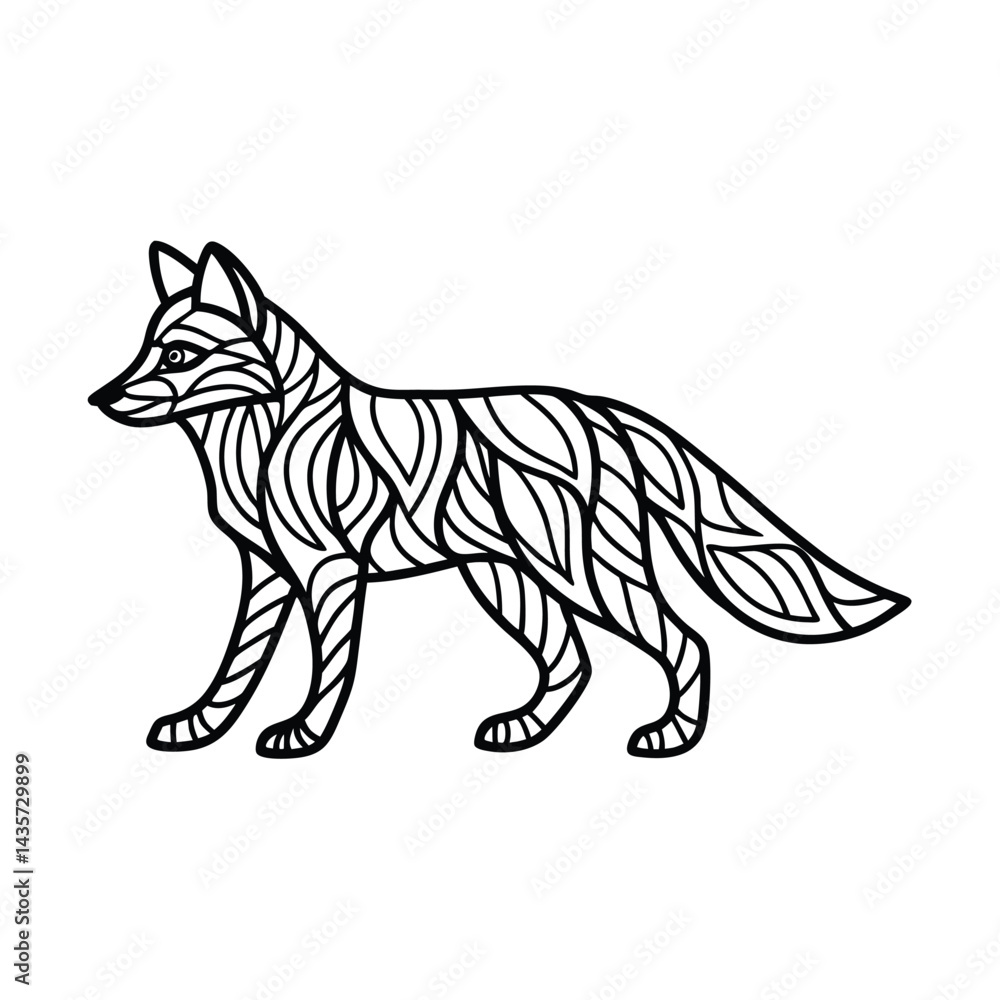 Obraz premium Fox animal black and white line art vector illustration graphic design template isolated