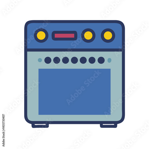 Cartoon oven appliance illustration on a black background