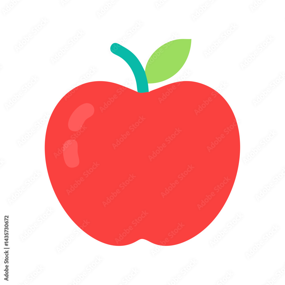 Stylized flat icon image of a fresh red apple Stylized flat icon image of a fresh red apple