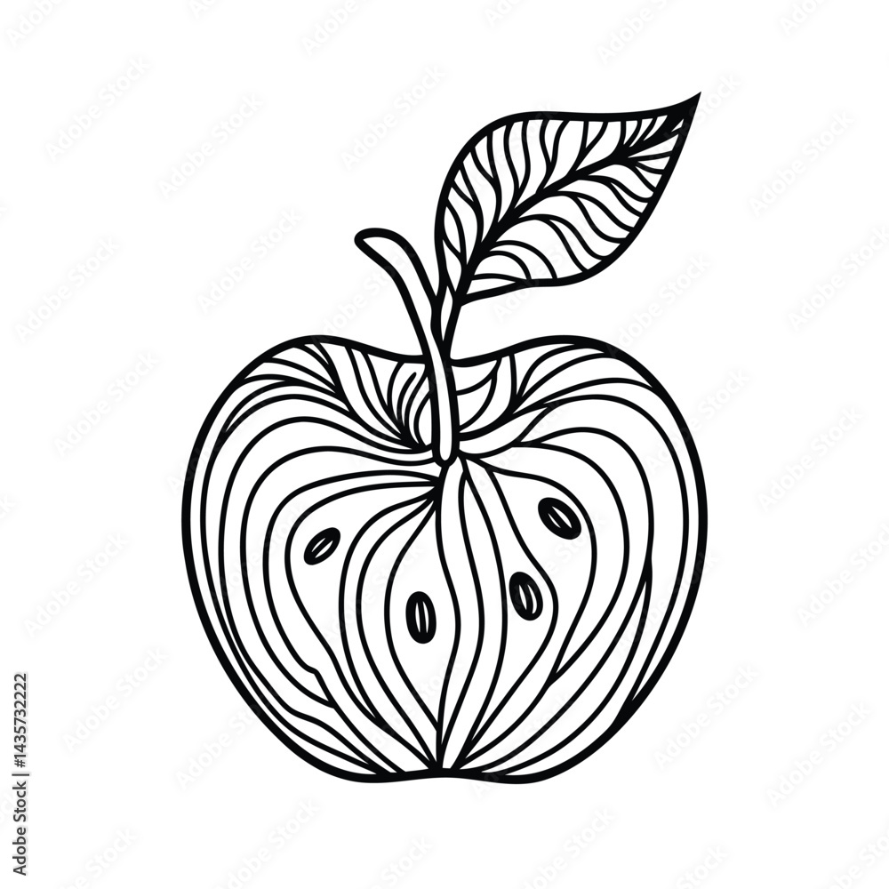 Apple outline vector illustration fresh fruit design element for coloring book pages or creative projects Apple outline vector illustration fresh fruit design element for coloring book pages or creative projects