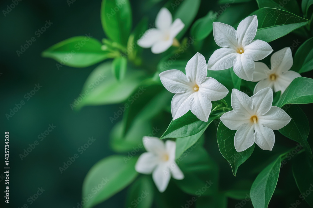 Obraz premium White flowers with green leaves in a garden.