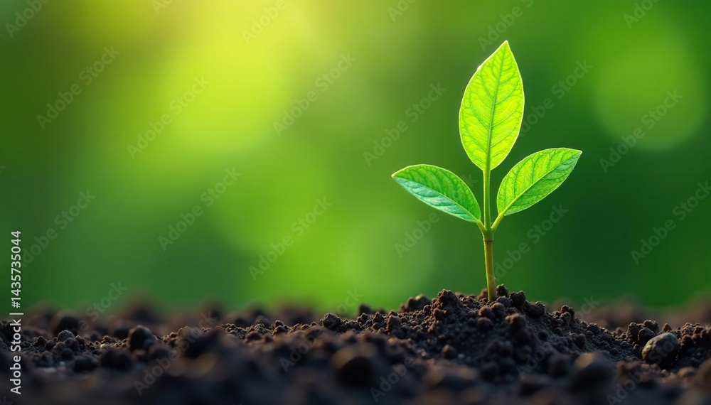 Naklejka premium Single young tree sapling, vibrant green foliage , photography, young, ecology