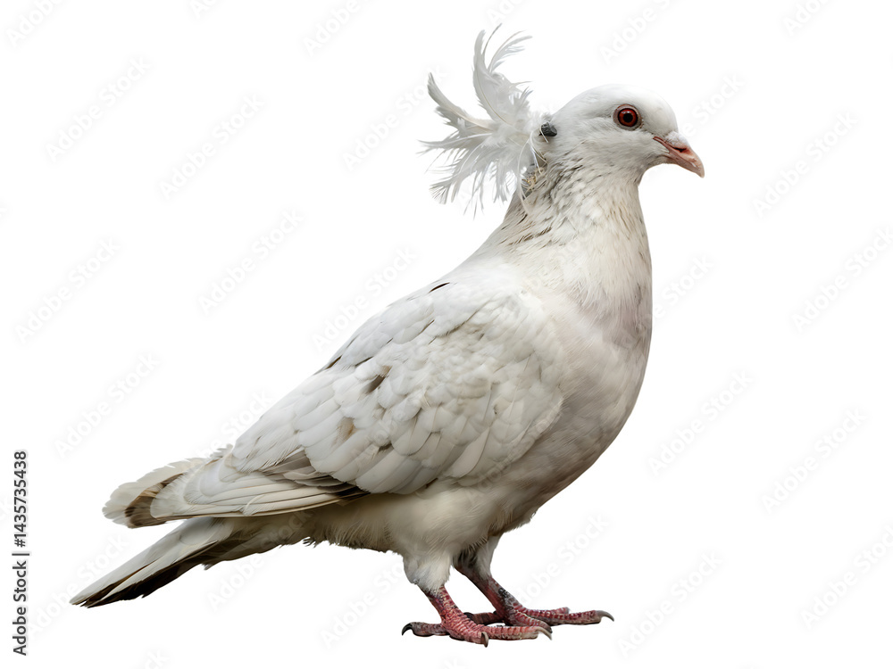 White Fancy Pigeon with Feathered Crown Isolated on Transparent Background White Fancy Pigeon with Feathered Crown Isolated on Transparent Background