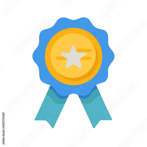 Achievement award ribbon badge icon illustration on black background