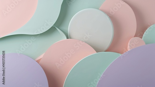 Use a blend of soft abstract pastel colors like blush pink, mint green, and lavender. Incorporate abstract shapes, such as smooth curves and light geometric forms, to create a modern, serene backgroun