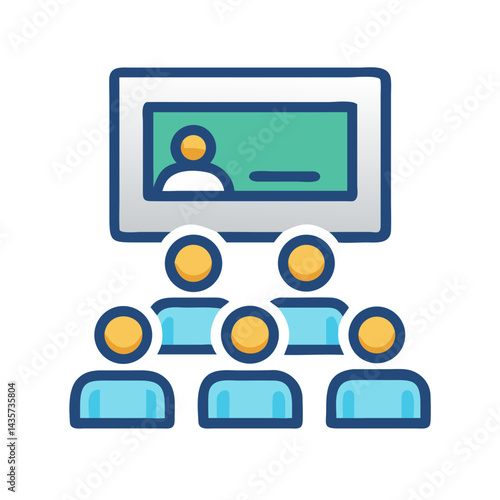 Digital icon depicting an online seminar with attendees