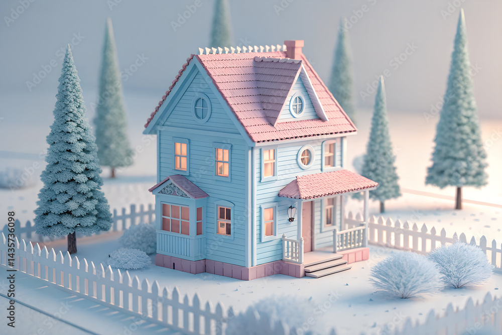 Fototapeta premium Miniature Winter House Scene