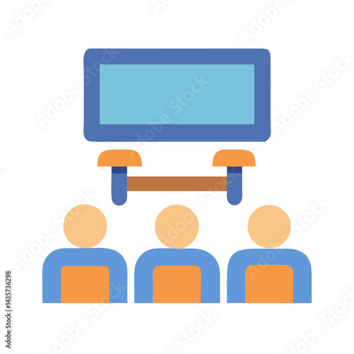 Meeting presentation attendees in front of screen icon depiction