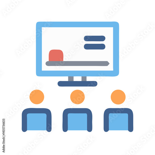 Illustration of a conference or presentation with meeting attendees