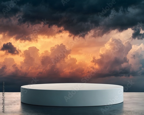 Grey podium dark table top background