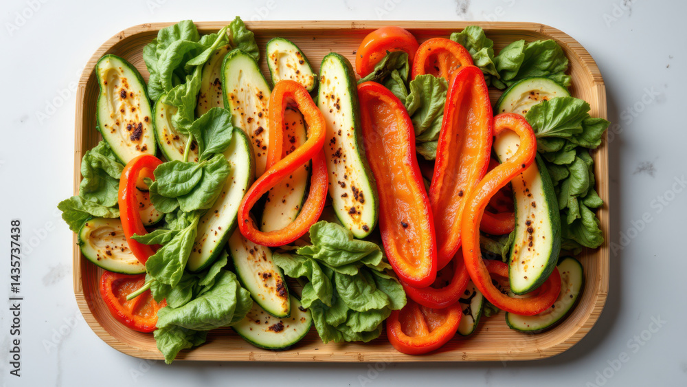 Colorful salad with a variety of vegetables on a wooden serving tray, symbolizing freshness and healthy eating associated with the Mediterranean Diet. Colorful salad with a variety of vegetables on a wooden serving tray, symbolizing freshness and healthy eating associated with the Mediterranean Diet.