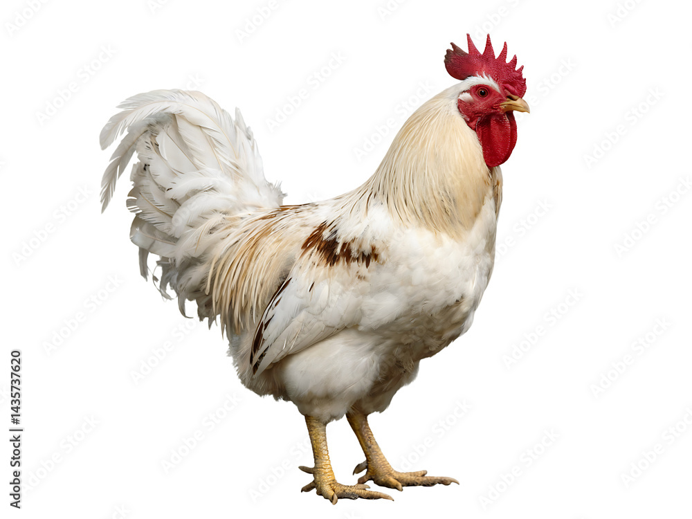 Fototapeta premium White Rooster with Red Comb Isolated on Transparent Background