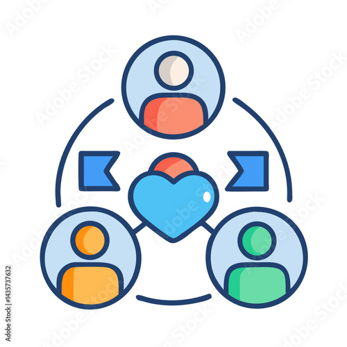 Connected people icons sharing love and support network