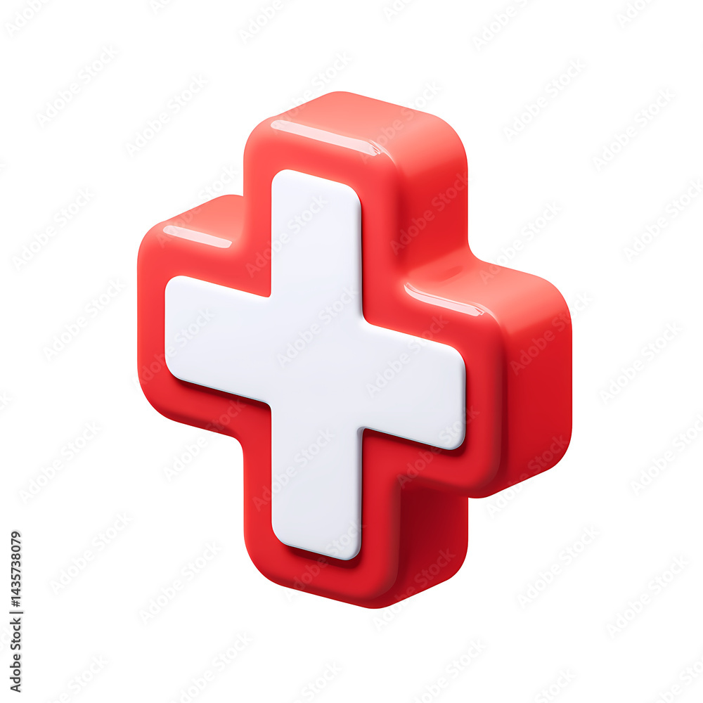 Fototapeta premium 3D Render of a Red and White Plus Sign Medical Cross Icon